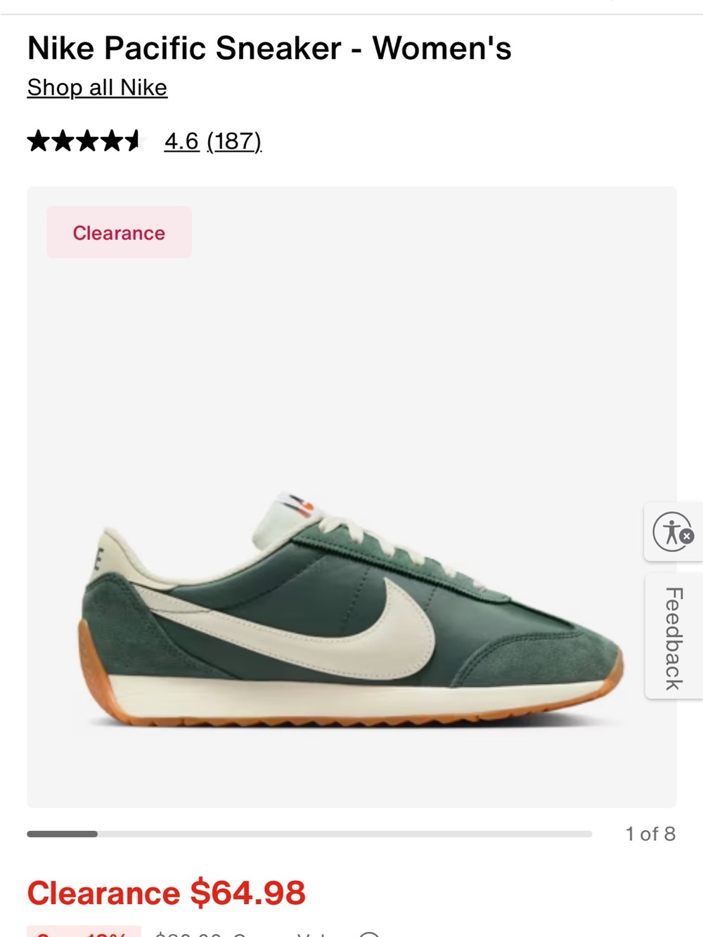 Nike women’s Pacific Sneaker - Green / Cream / size 6